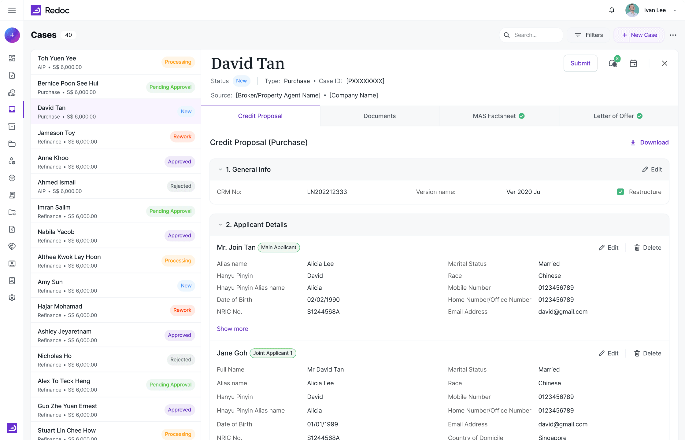 RedocFi platform dashboard